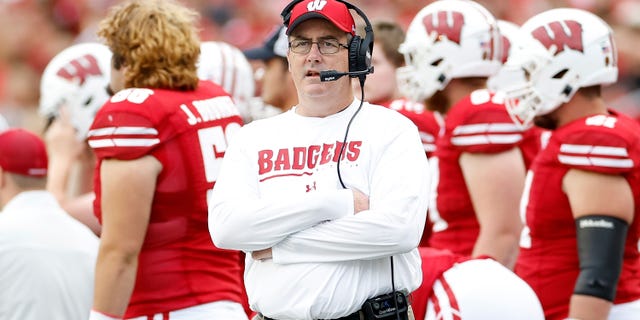 Head coach Paul Chryst of the Wisconsin Badgers looks on during the game against the Washington State Cougars at Camp Randall Stadium on September 10, 2022 in Madison, Wisconsin.