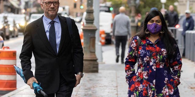 Paul Haggis (left) and his defense attorney Priya Chaudry (right) arrive at New York Supreme Court ahead of Haggis' sexual assault case.