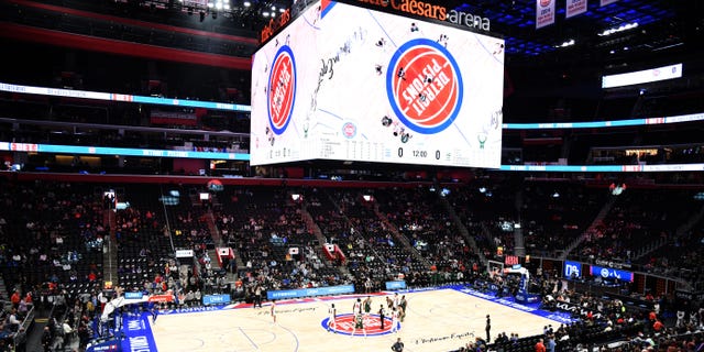 A view of a game between the Milwaukee Bucks and Detroit Pistons on November 2, 2021 at Little Caesars Arena in Detroit.