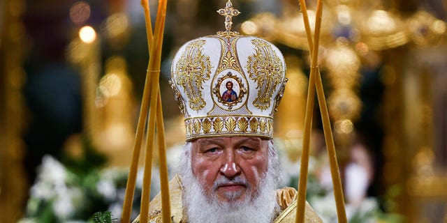 Patriarch Kirill of Moscow conducts the Orthodox Christmas service at the Cathedral of Christ the Saviour in Moscow, Russia, on Jan. 6, 2022. 