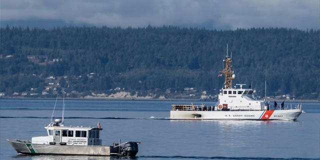 FAA issued a warning about the tail part of Otter seaplanes. Officials received multiple reports recently of cracks in that particular part. Pictured: A U.S. Coast Guard boat and Washington County Sheriff's Office boat search the area near Freeland on Sept. 5, 2022, where a chartered floatplane crashed the day before, killing 10 people.