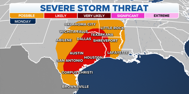 The central U.S. is expected to face severe weather Monday.