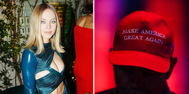 Guests at Sydney Sweeney's mother's surprise wore hats reminiscent of former President Trump's 'Make America Great Again' hats, with the words 'Make Sixty Great Again' inscribed on the red caps.