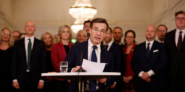 Incoming Swedish Prime Minister Ulf Kristersson introduces his new cabinet ministers in Stockholm, on Oct. 18, 2022.