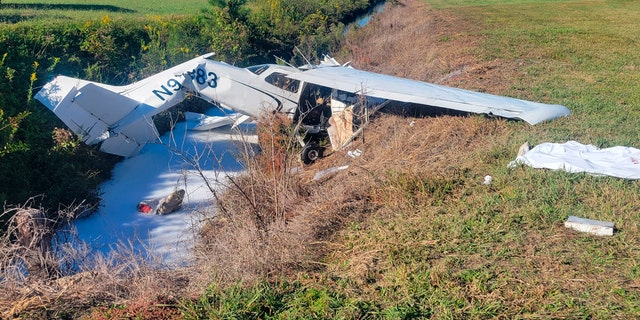 A single engine Cessna airplane crashed upon takeoff at an airport in Newport News, Virginia, on Thursday Oct. 6, 2022.