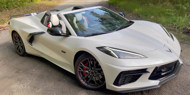 The 2023 Chevrolet Corvette Stingray is available as a targa-topped coupe or hardtop convertible (shown).