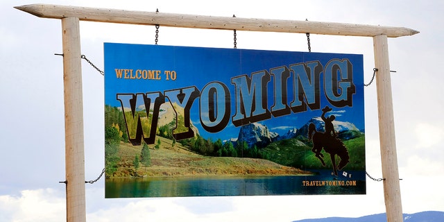 Welcome to Wyoming highway sign along Interstate 90 north of Sheridan.