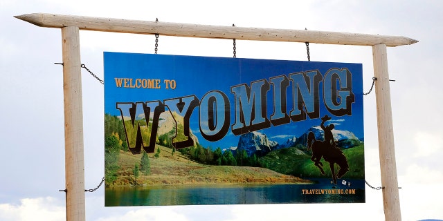 Welcome to Wyoming highway sign along Interstate 90 north of Sheridan.