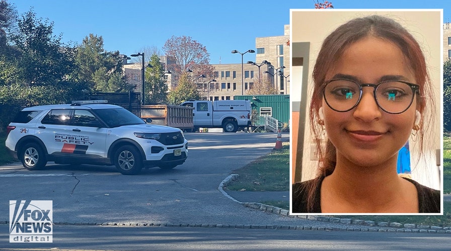 A photo of Princeton student Misrach Ewunetie over a background of a police scene