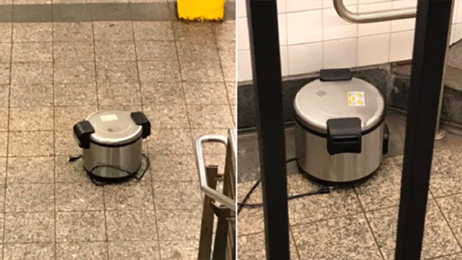 Rice cookers on a subway floor