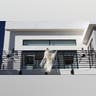 Building terrace with decorative skeleton and spiders