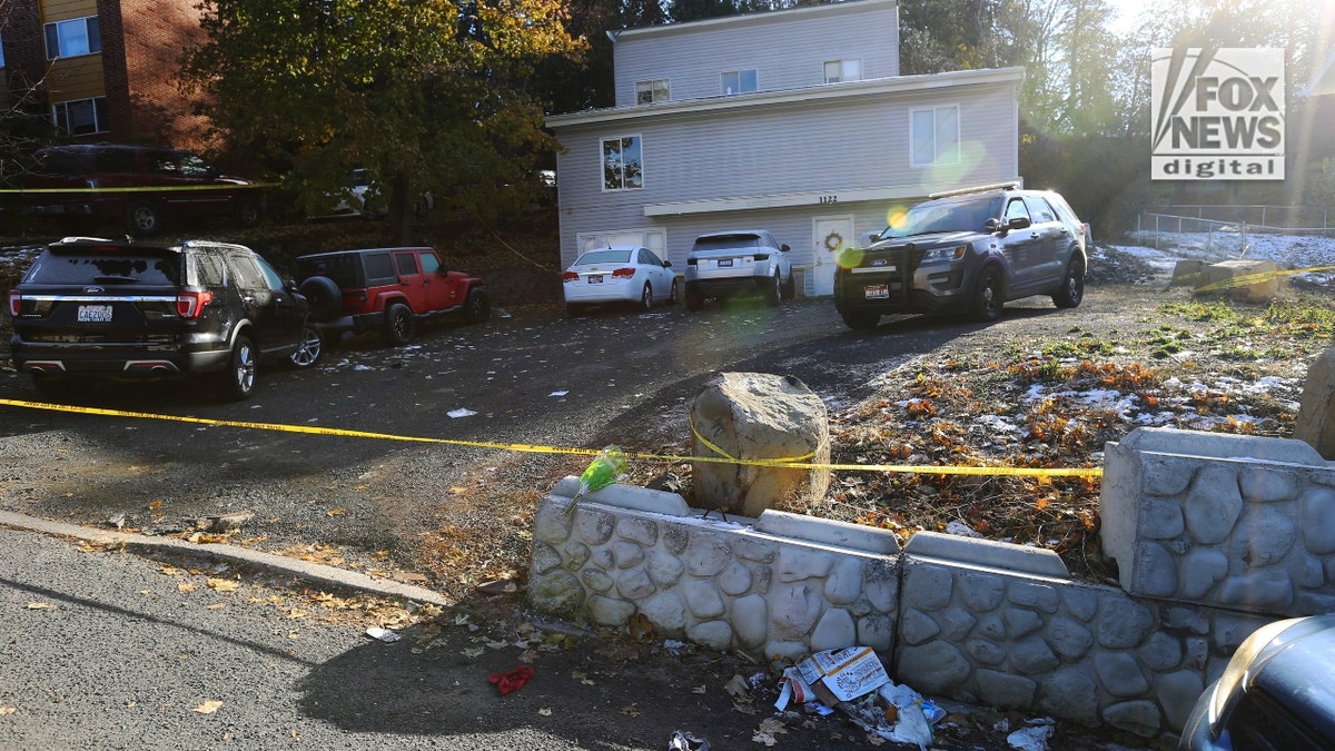 Trash is seen outside the house were four University of Idaho students were killed