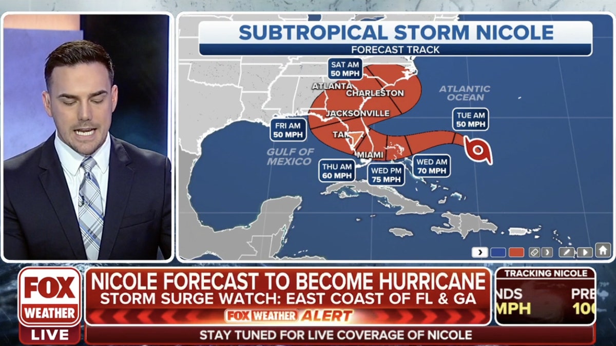 A weather anchor tracking Nicole 