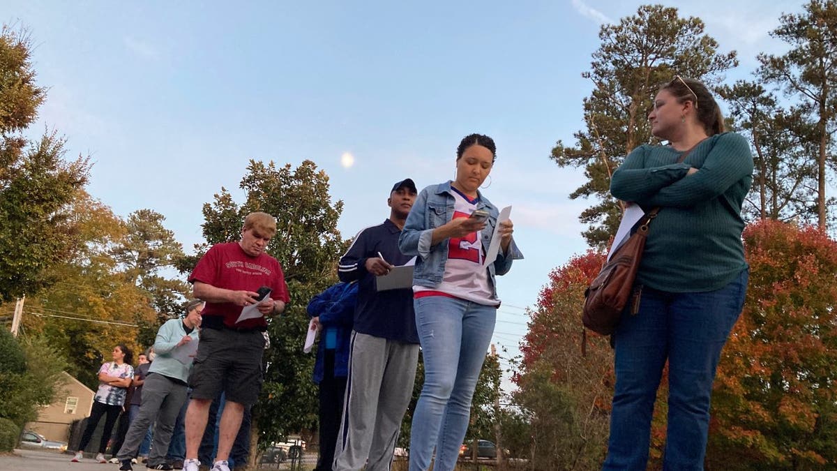 People waiting in line for early voting