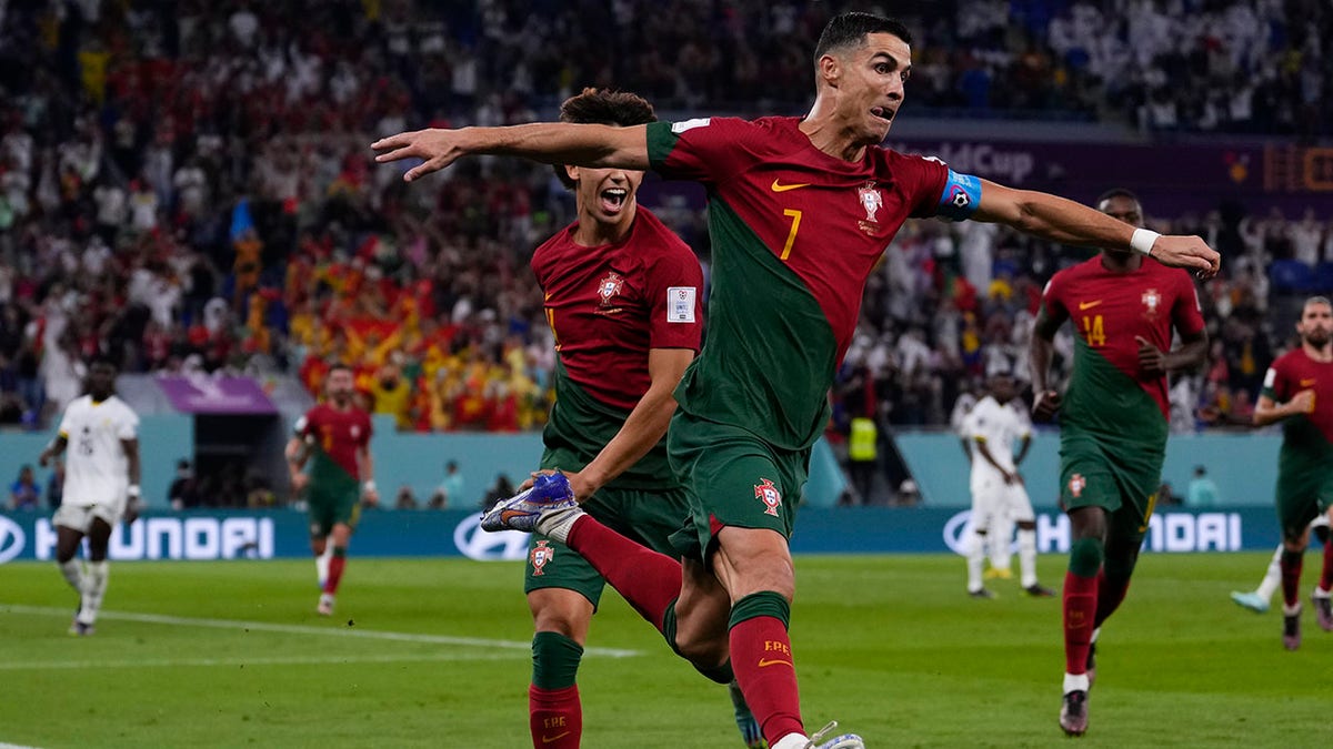 Portugal's Cristiano Ronaldo after scoring a goal at the World Cup