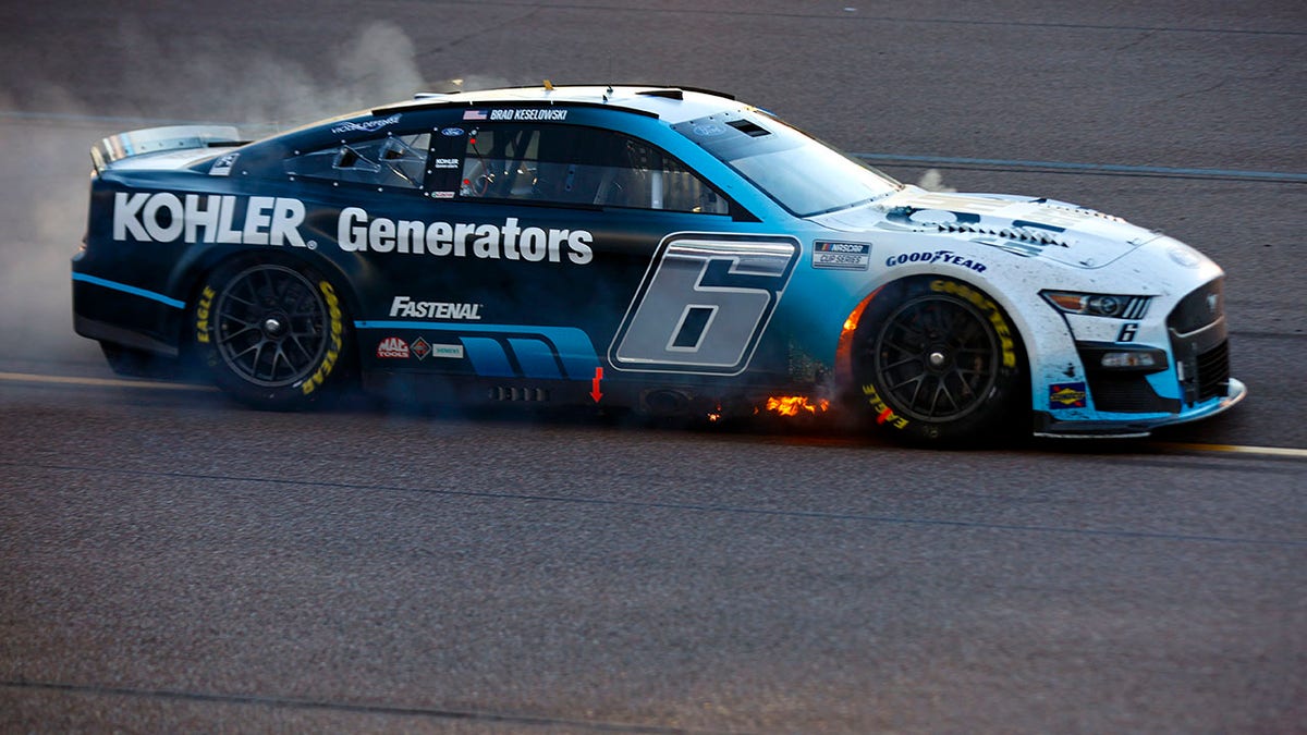Brad Keselowski's car gets smoky