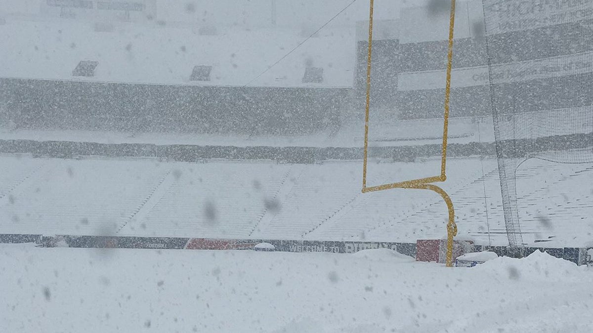 a picture of Highmark Stadium covered in snow