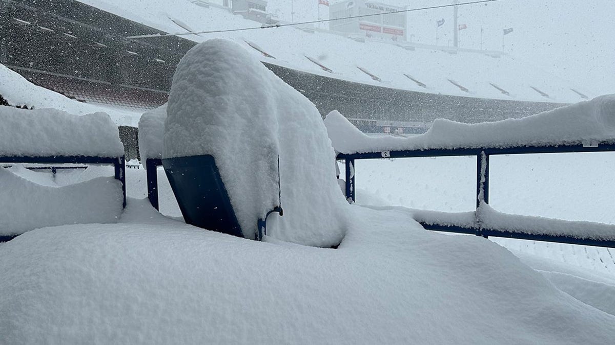 A picture of Highmark Stadium covered in snow