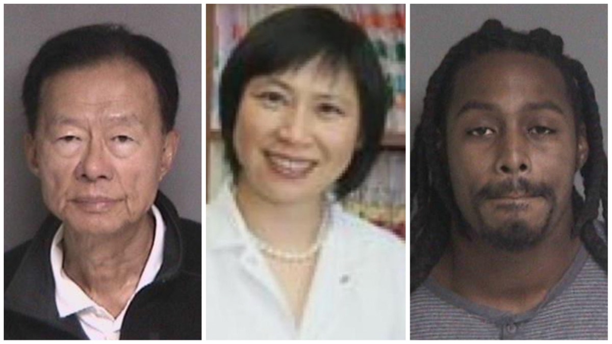 Booking photos of Nelson Chia and Hasheem Bason next to slain dentist Lili Xu.