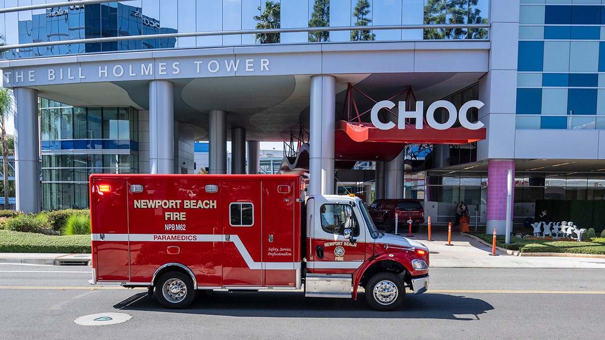 Ambulance arrives at Orange County, California children's hospital