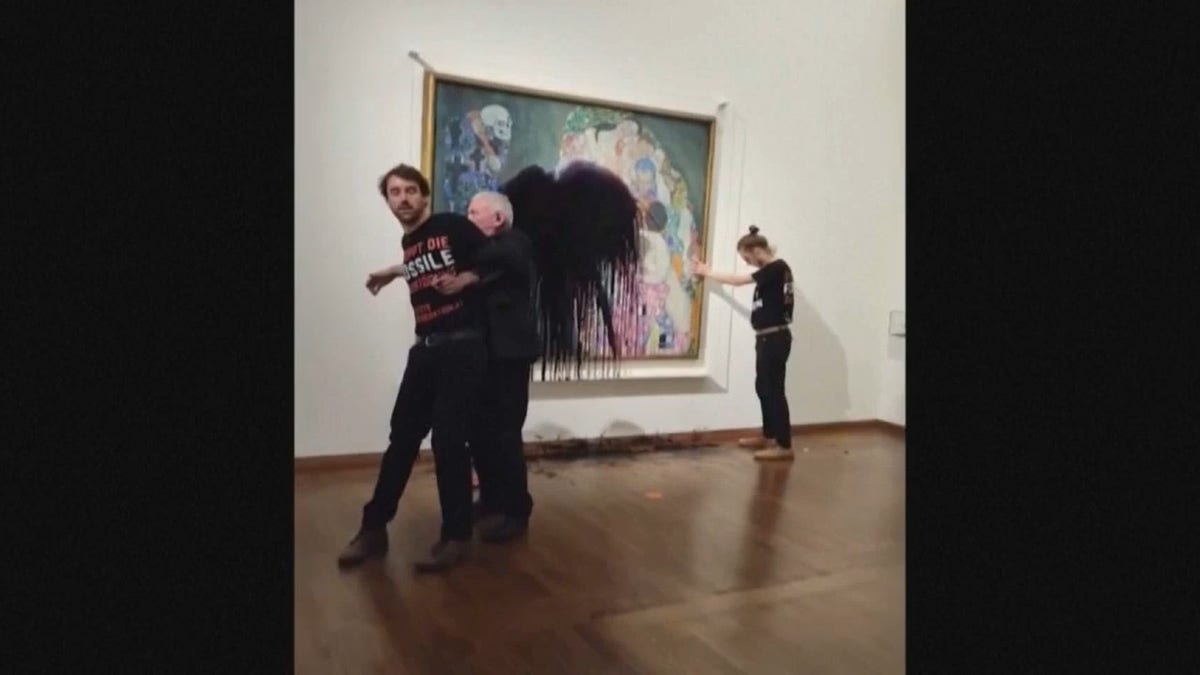 Climate protesters dump black liquid on famous Gustav Klimt painting