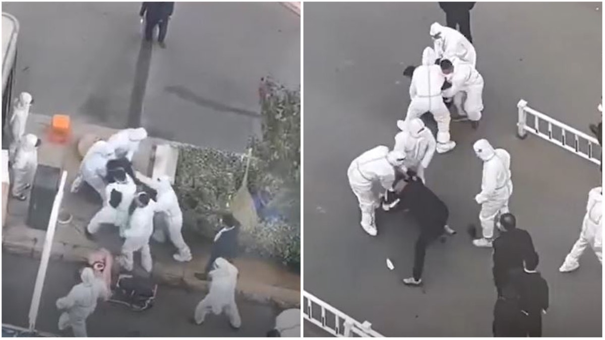 Chinese COVID workers beating civilians