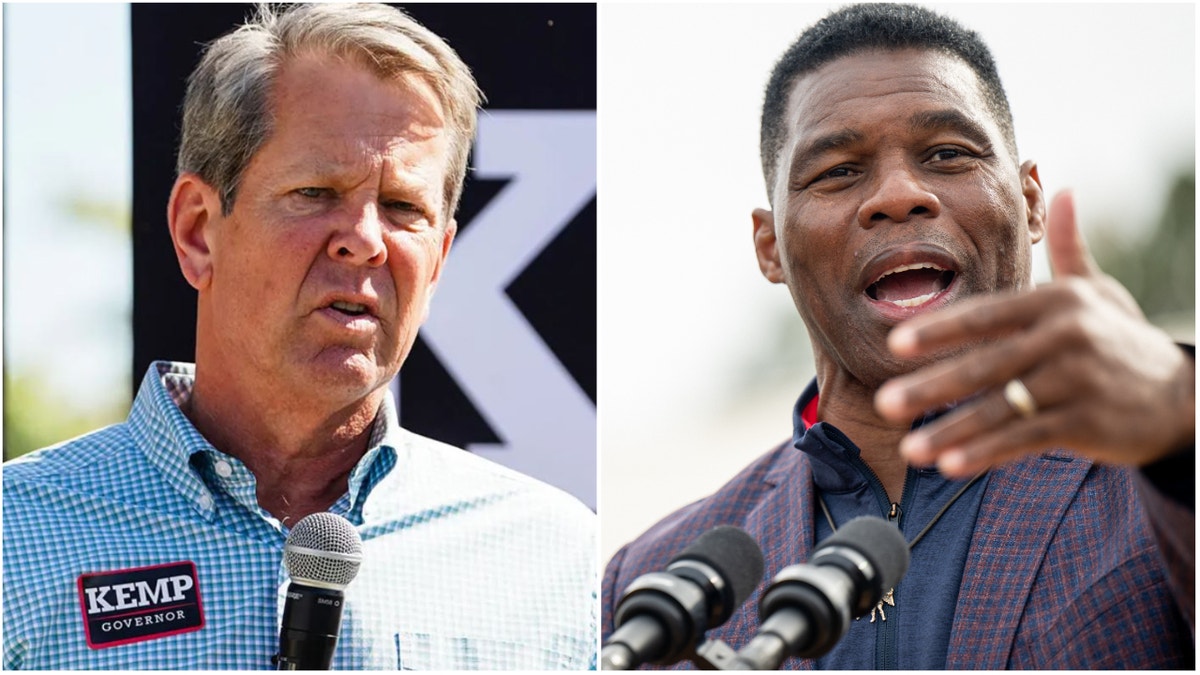 Republican Georgia Gov. Brian Kemp, left, has been campaigning for GOP Senate candidate Herschel Walker.