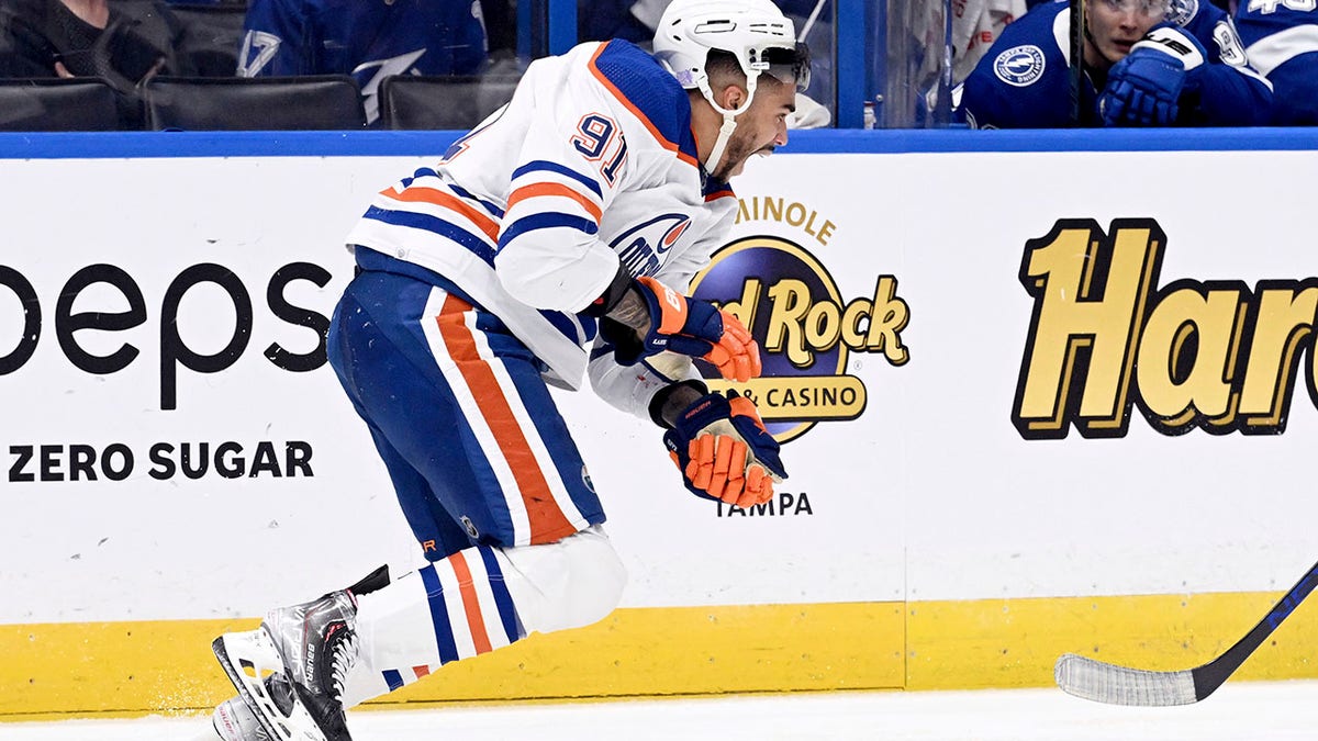 Evander Kane rushes off the ice