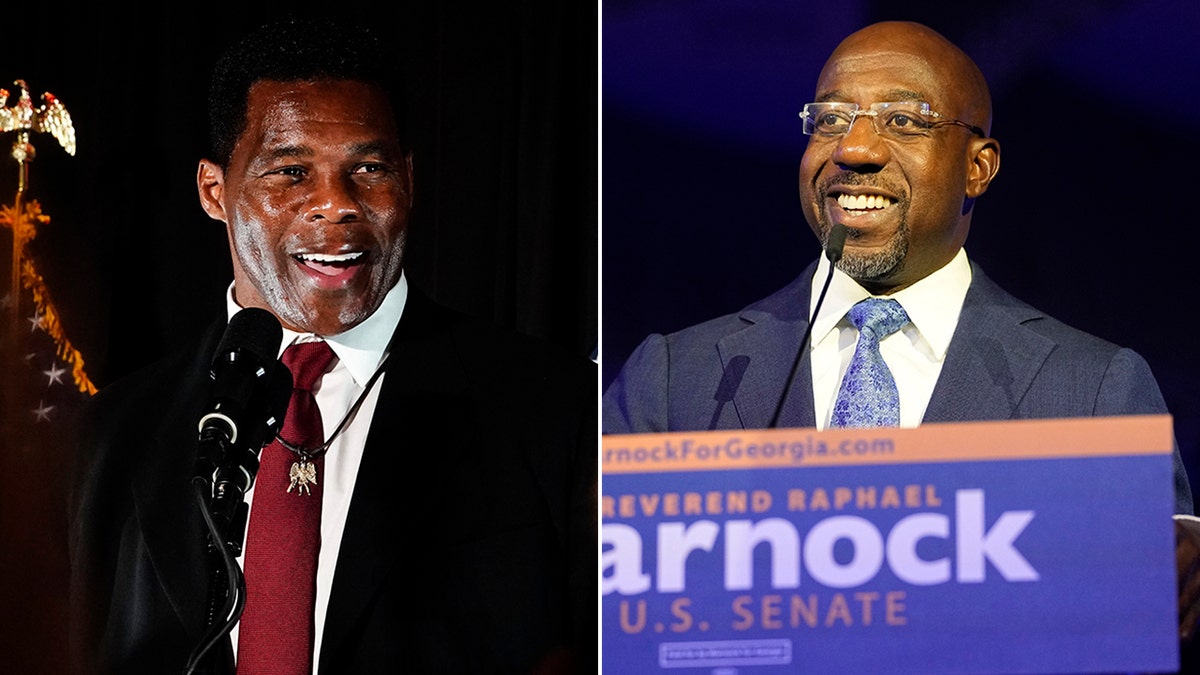 Georgia Senate candidates Herschel Walker and Raphael Warnock are seen on election night