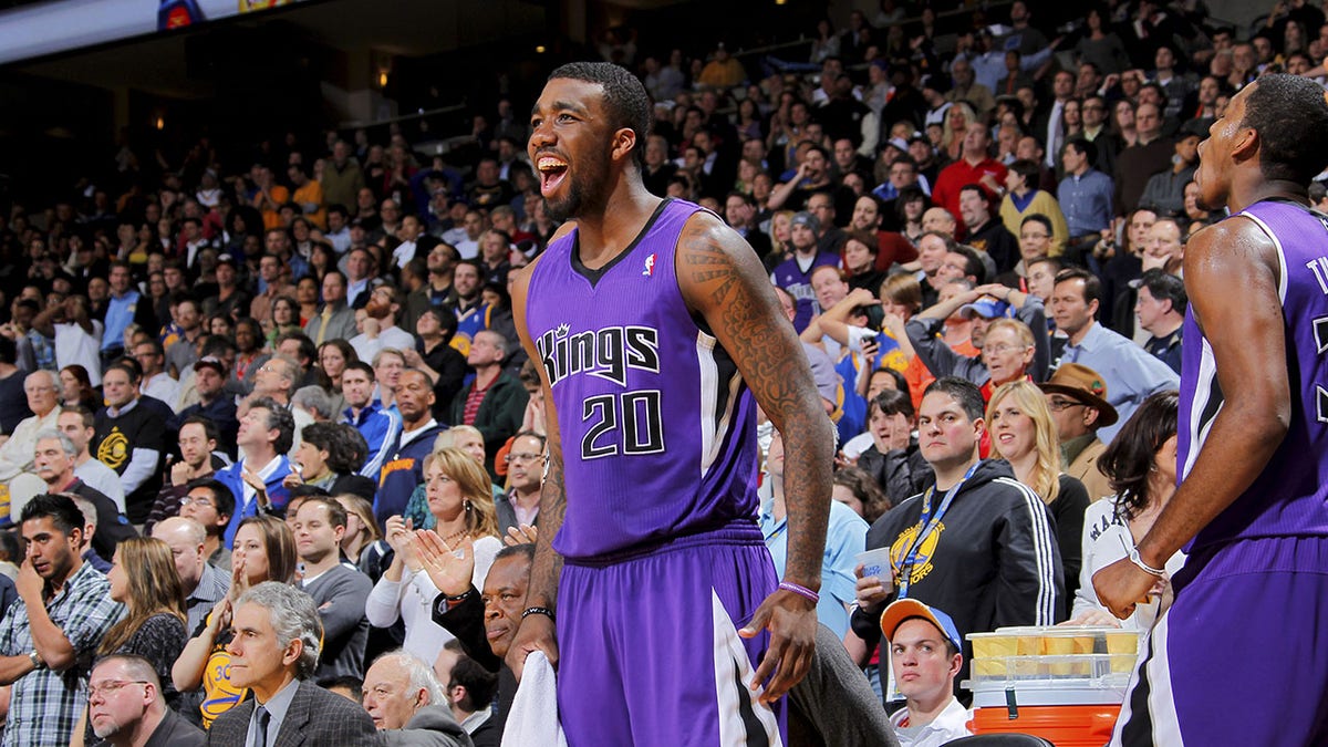 Donte Greene reacts from the bench during a Kings game