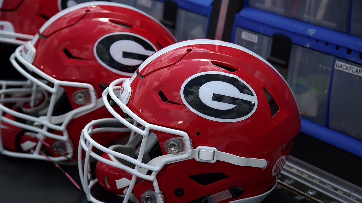 A picture of Georgia Bulldogs' helmets