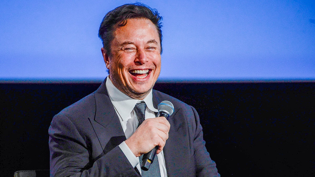 A photo of Elon Musk laughing