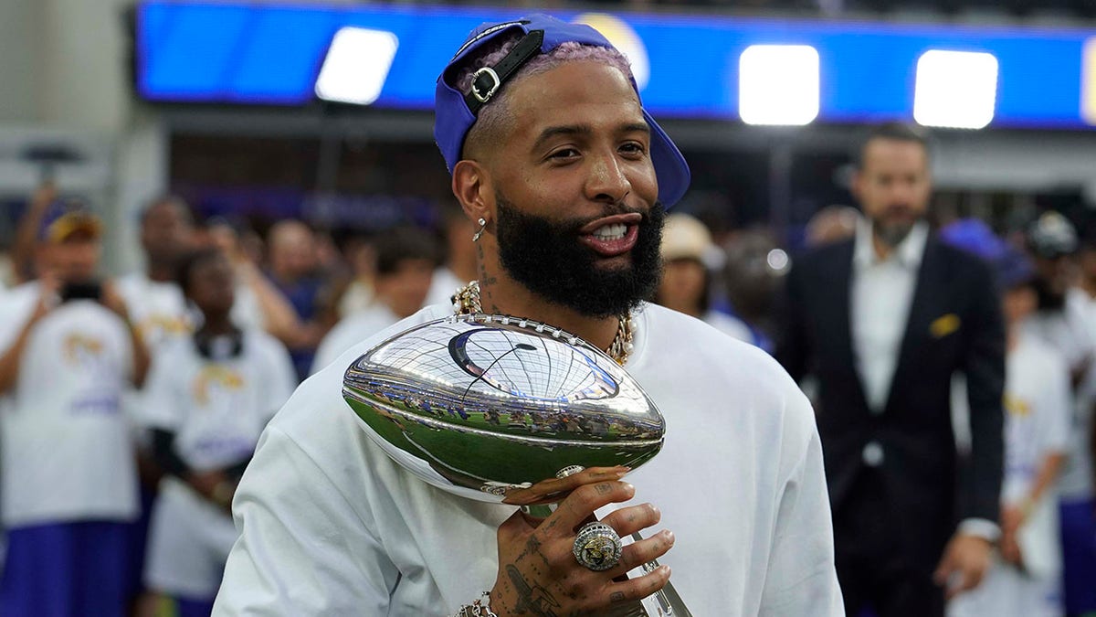 Odell Beckham Jr. with the Lombardi Trophy