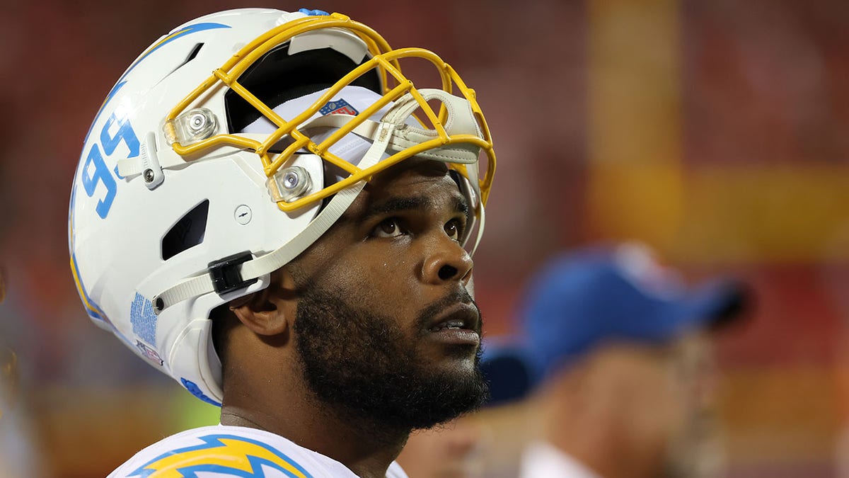 Jerry Tillery looks on against the Chiefs