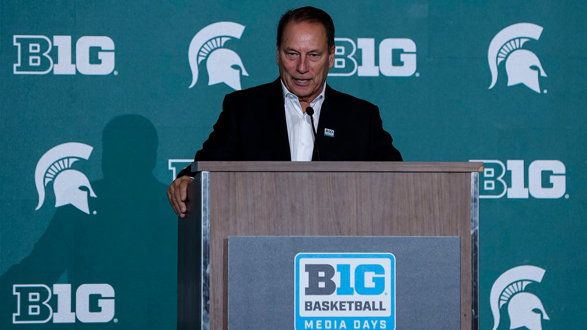 Tom Izzo talks to reporters at Big Ten Media Days