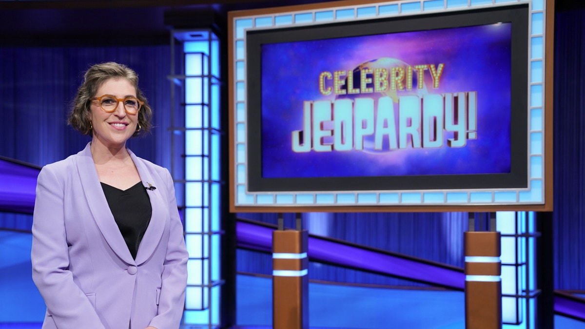 Sunday night's Jeopardy! host MAYIM BIALIK on set