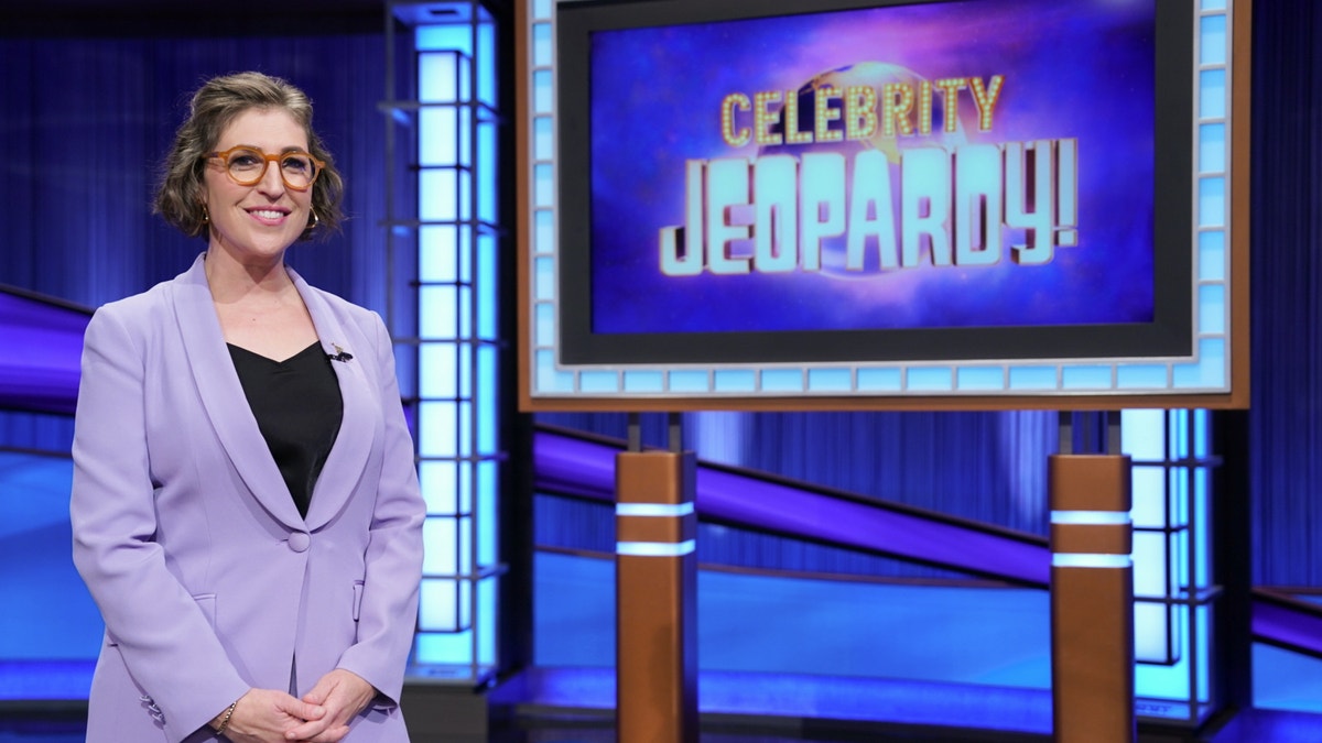 Sunday night's Jeopardy! host MAYIM BIALIK on set