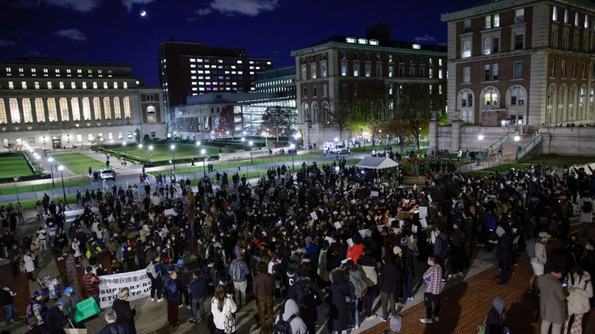 Protesters gather at Columbia University in support of Chinese demonstrators 