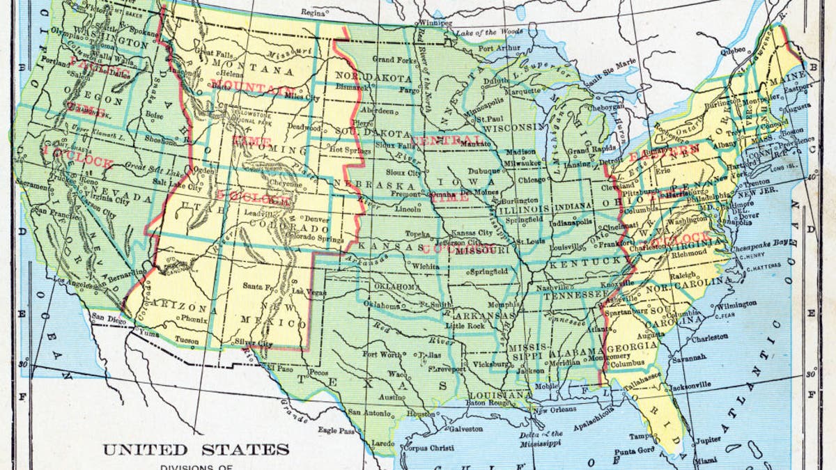 Early US time zone map