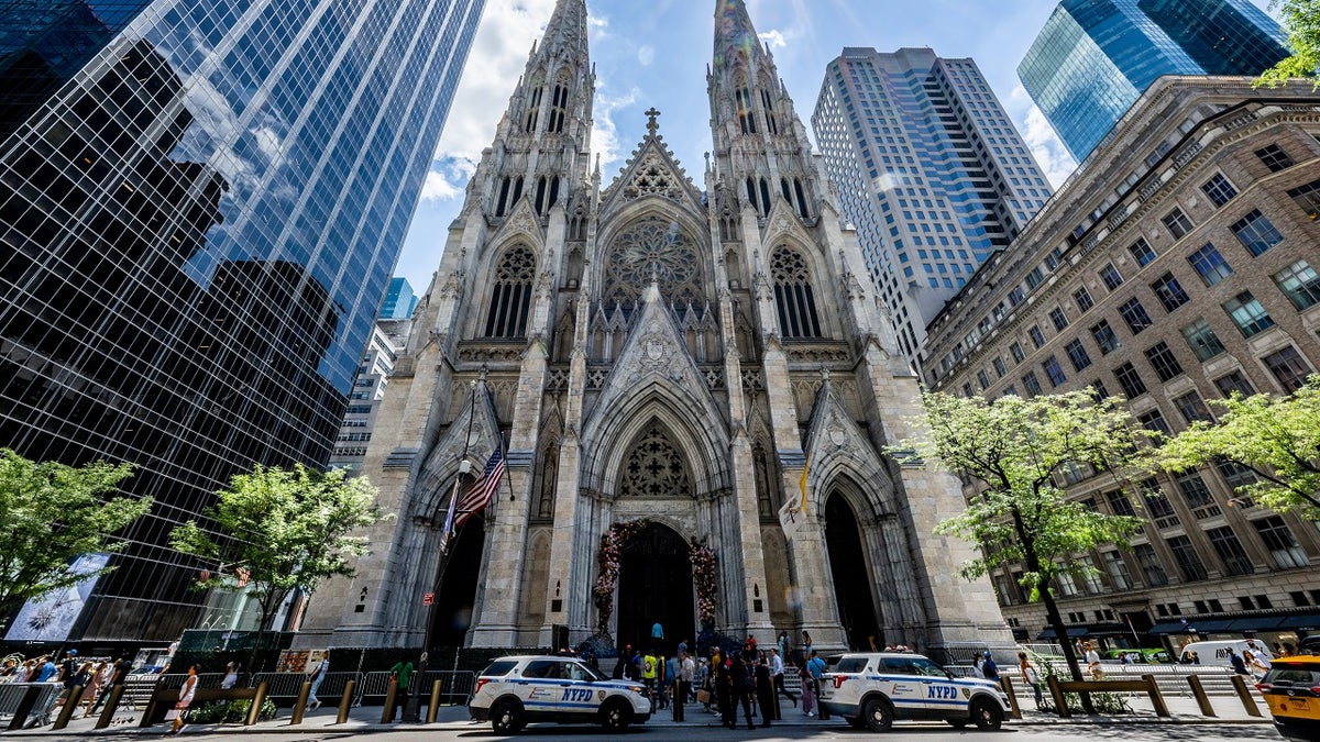 Exterior shot showing St. Patrick's Cathedral in New York City