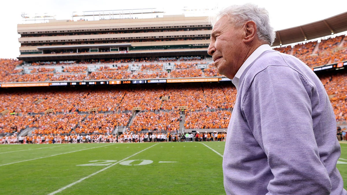 Lee Corso on the sidelines at Neyland Stadium