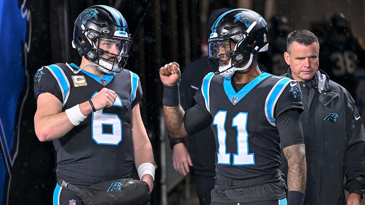 Baker Mayfield and PJ Walker before a games vs the Falcons