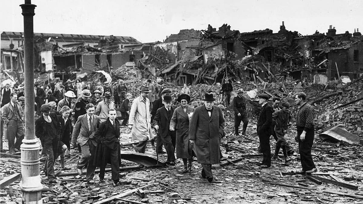 Churchill in bombed-out London