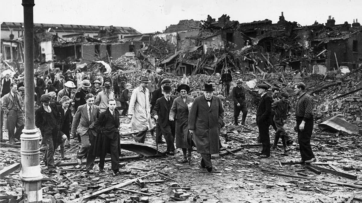 Churchill in bombed-out London