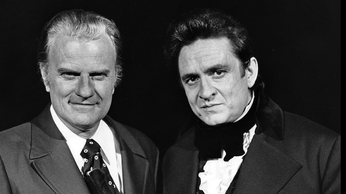 Johnny Cash and Billy Graham on television