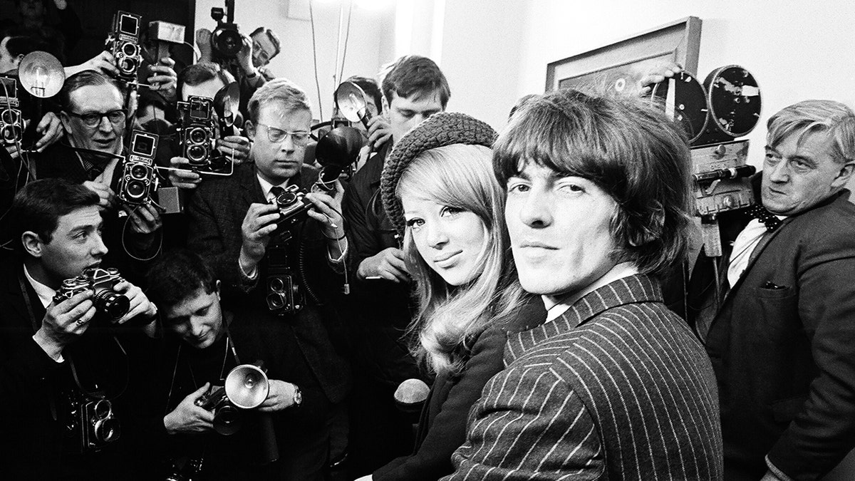 Press conference on following day after George Harrison wed Pattie Boyd