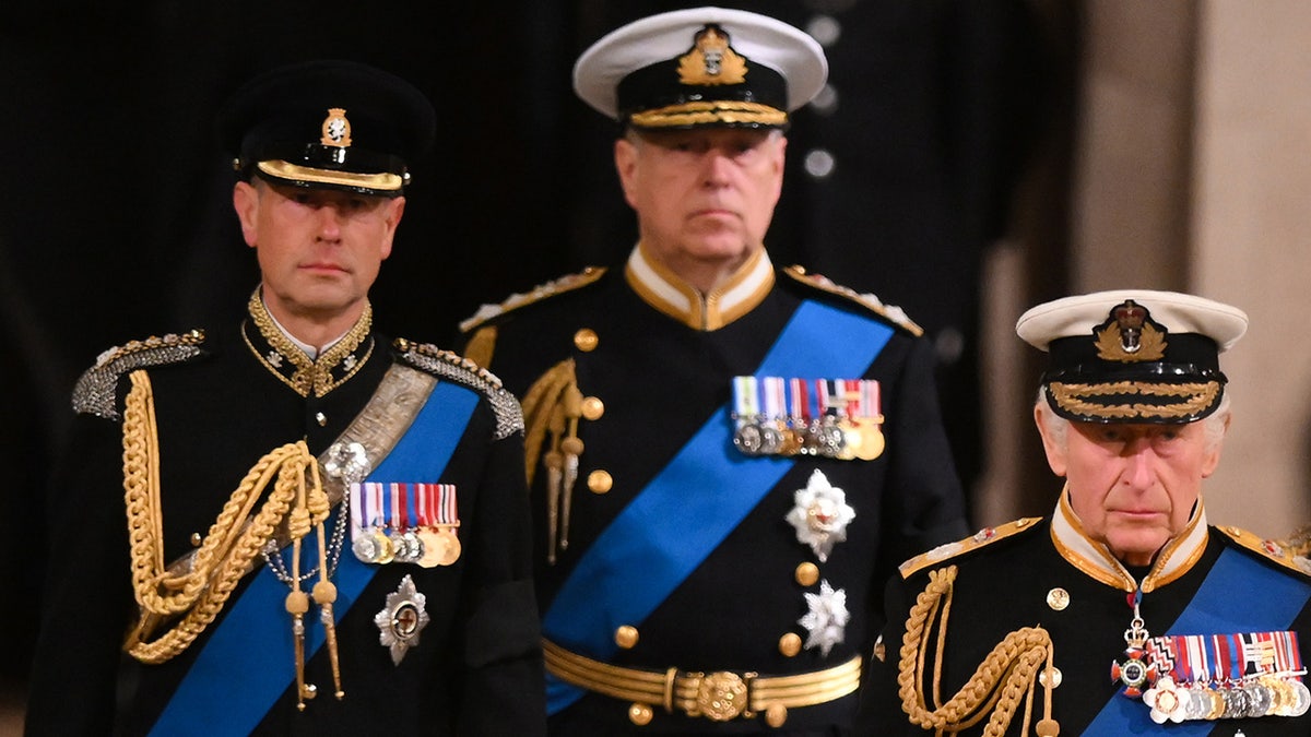 Prince Edward, Prince Andrew and King Charles standing vigil