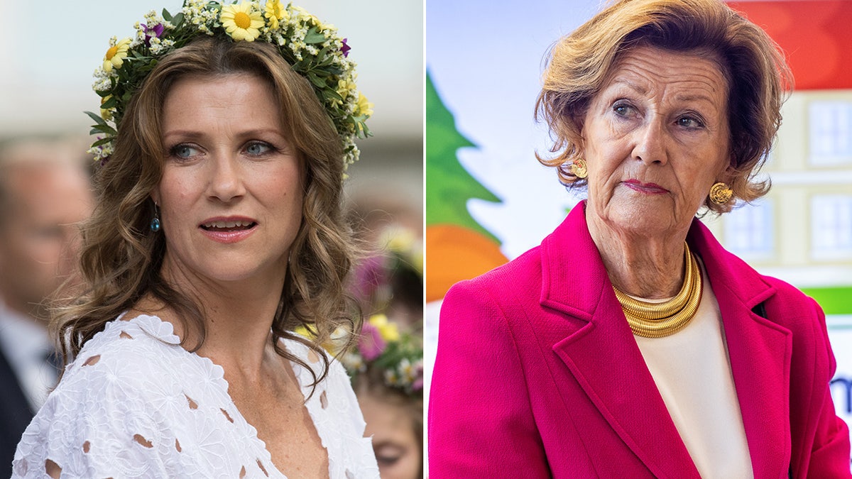 Princess Märtha Louise and her mother Queen Sonja looking serious