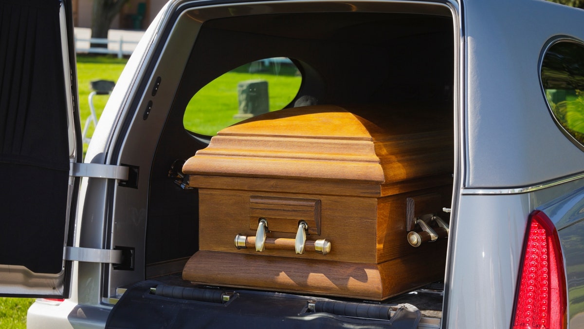 Stock photo of casket in hearse