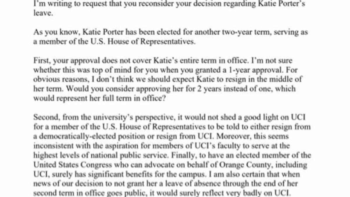 Katie Porter Extended Leave Approved After Uc Irvine Dean Warned Rejection Could Reflect Badly